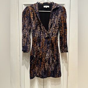 Reiss Esmeralda Floral Printed Mini Dress Long Sleeve Purple and Orange